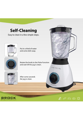 Блендер BROCK BL 1501 WH стаціонарний 500Вт/ скляна чаша 1,5л/ PULSE/ 2 швидкості/ дроблення льоду