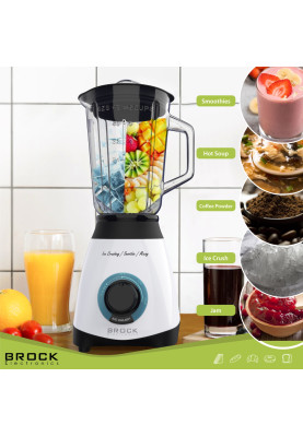 Блендер BROCK BL 1501 WH стаціонарний 500Вт/ скляна чаша 1,5л/ PULSE/ 2 швидкості/ дроблення льоду