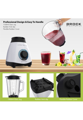 Блендер BROCK BL 1501 WH стаціонарний 500Вт/ скляна чаша 1,5л/ PULSE/ 2 швидкості/ дроблення льоду