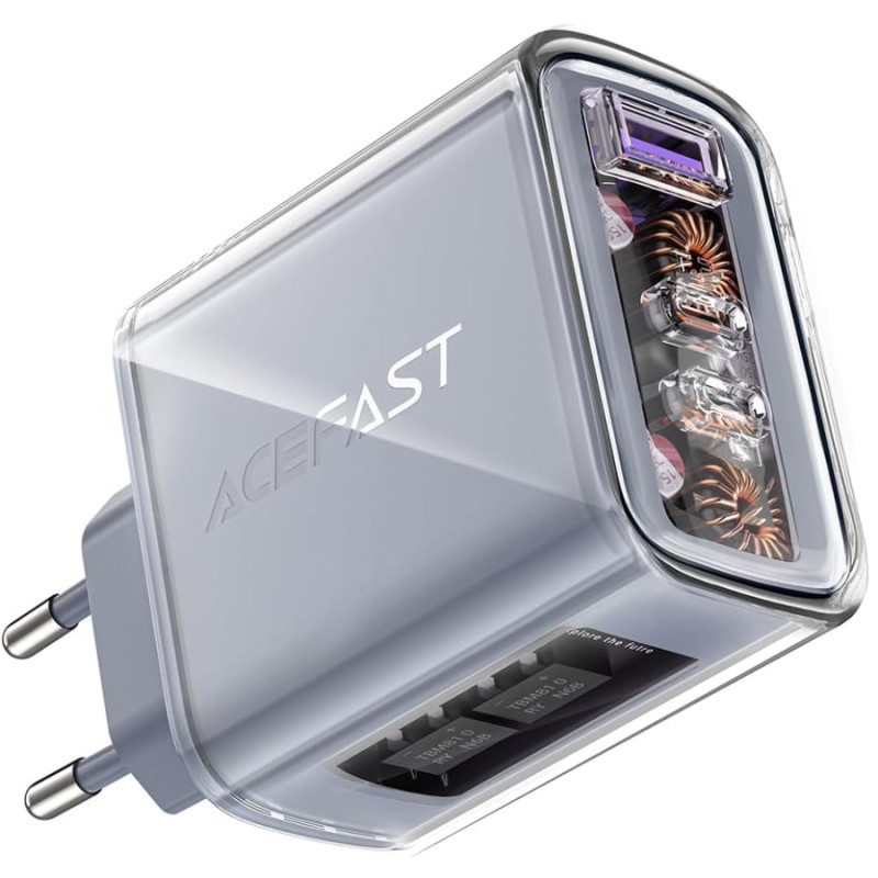 Зарядний пристрій 3xUSB 65W (2xUSB-C+USB-A) Gan A45 Fast Charger Mica gray Acefast
