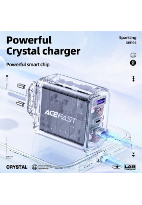 Зарядний пристрій 3xUSB 65W (2xUSB-C+USB-A) Gan A45 Fast Charger Mica gray Acefast