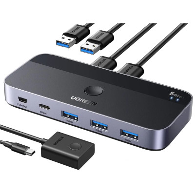 Перемикач Ugreen CM662, USB 3.0 2in 4out з дод. живл. та пультом керування