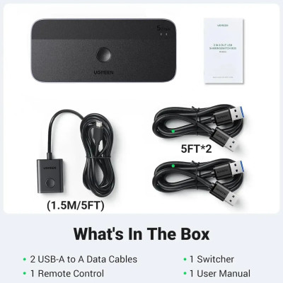 Перемикач Ugreen CM662, USB 3.0 2in 4out з дод. живл. та пультом керування Перемикач Ugreen CM662, USB 3.0 2in 4out з дод. живл. та пультом керування