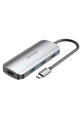 Док-станція USB3.1 Type-C --> HDMI/USB 3.0x3/PD 100W Hub 5-in-1 Vention
