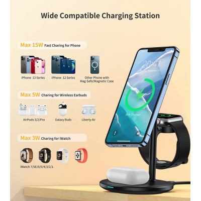Зарядний пристрій 15W 3-in-1 Magnetic Wireless Fast Charger black Choetech