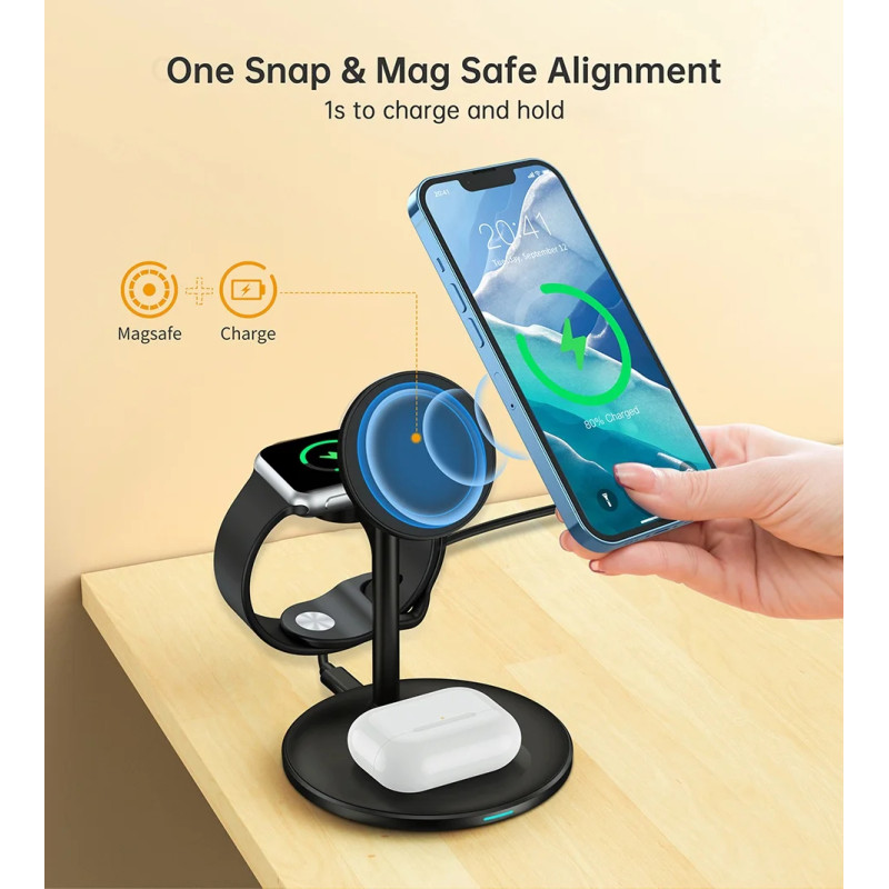 Зарядний пристрій 15W 3-in-1 Magnetic Wireless Fast Charger black Choetech