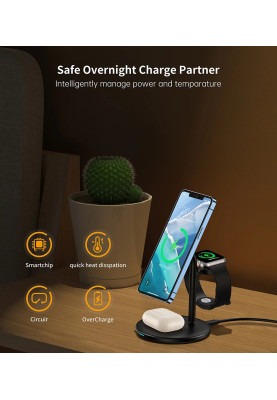 Зарядний пристрій 15W 3-in-1 Magnetic Wireless Fast Charger black Choetech