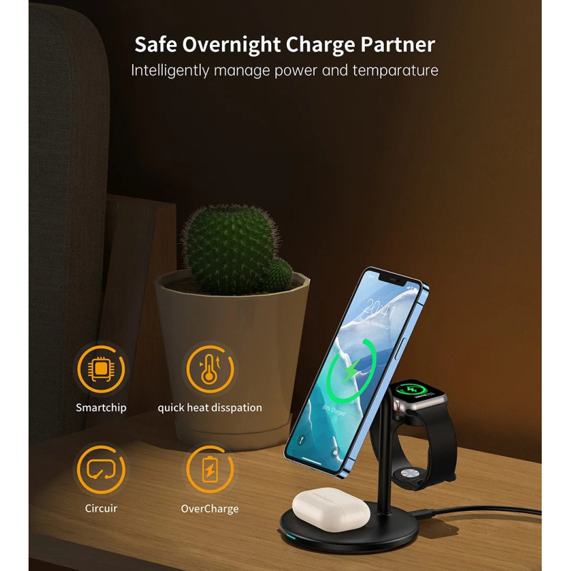 Зарядний пристрій 15W 3-in-1 Magnetic Wireless Fast Charger black Choetech