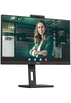 TFT 23.8" AOC 24P3CW, IPS, 75Hz, HDMI, DP, USB-С, RJ-45, USB-hub, webcam, HAS, Pivot, кол, чорний