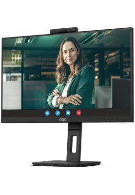 TFT 23.8" AOC 24P3CW, IPS, 75Hz, HDMI, DP, USB-С, RJ-45, USB-hub, webcam, HAS, Pivot, кол, чорний