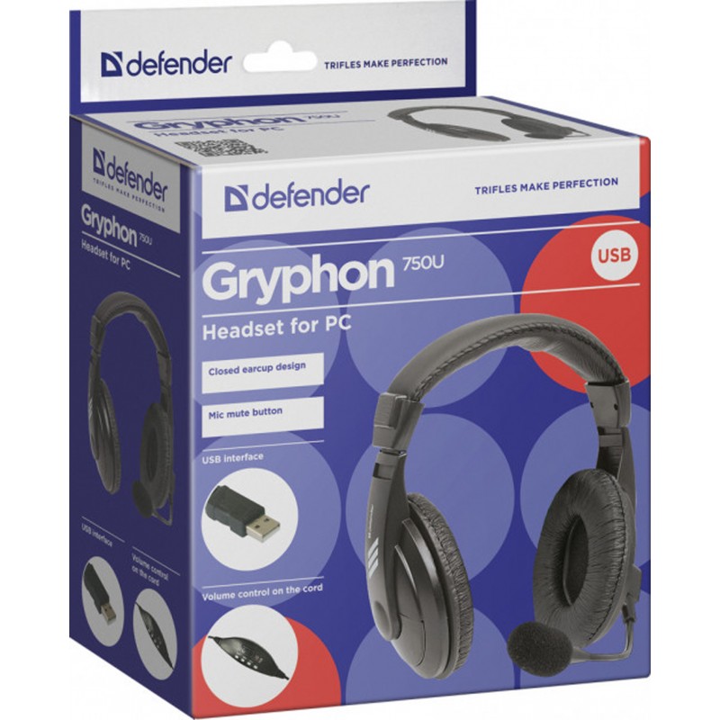 Навушники з мікрофоном Defender Gryphon 750U USB чорні