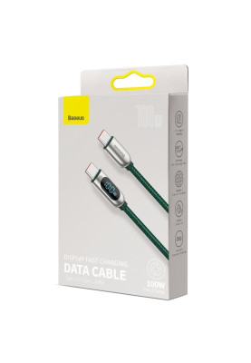 Кабель USB3.1 Type-C M-M, 1 м, 100W (20V/5A), З дисплеєм Зелений Display Fast Charging CATSK Baseus