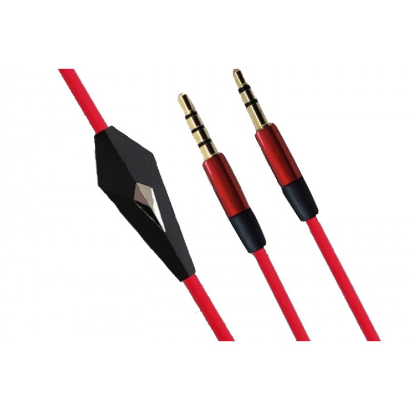 Кабель AUX Audio TRRS - TRS 3.5 мм Male/Male з мікрофоном 1.2м червоний
