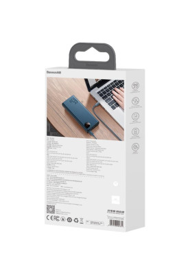 УМБ Baseus Adaman Metal Digital Display 20000mAh 65W 6A QC3.0/PD3.0 2USB + Cable Type-C, Blue