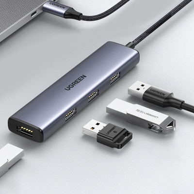 Хаб USB 3.2 Type C -> 4xUSB 3.2  Пасивний, 0.2м Сірий CM473 UGREEN
