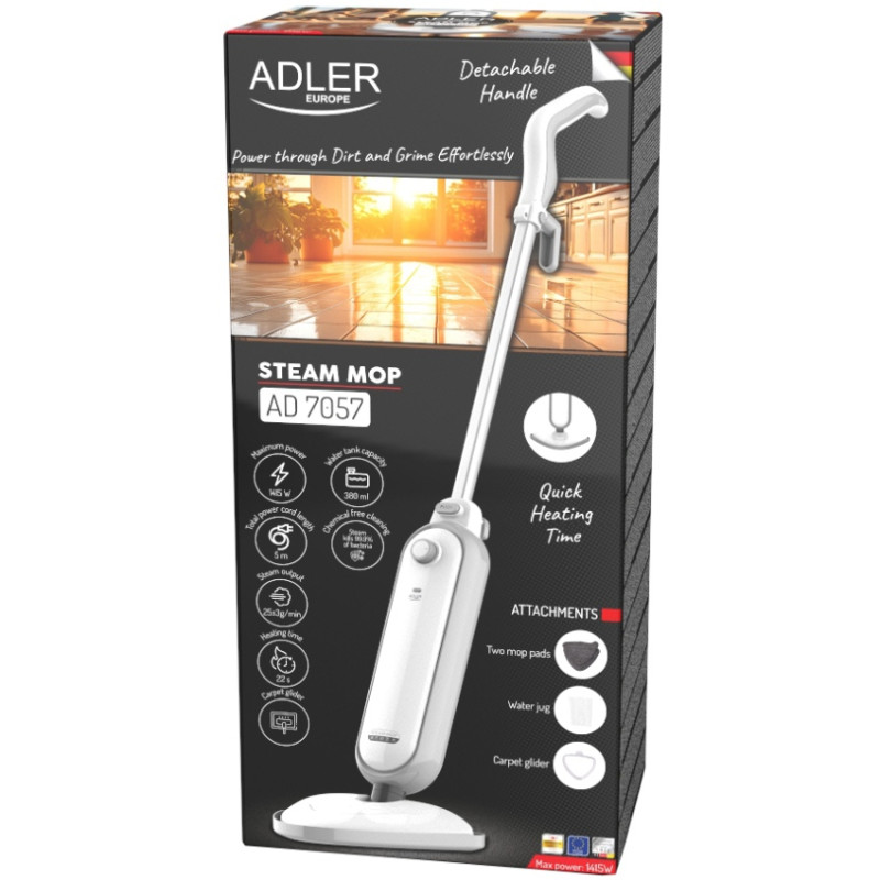 Парова швабра Adler AD 7057 1300Вт/ 380мл/ 25 г/хв/ біла