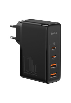 Зарядний пристрій 2xUSB 100W GaN (2xUSB-C+2xUSB-A) Чорний Baseus