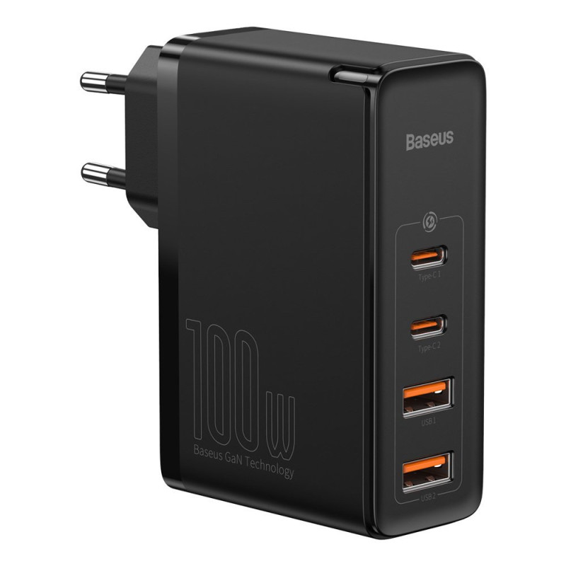 Зарядний пристрій 2xUSB 100W GaN (2xUSB-C+2xUSB-A) Чорний Baseus