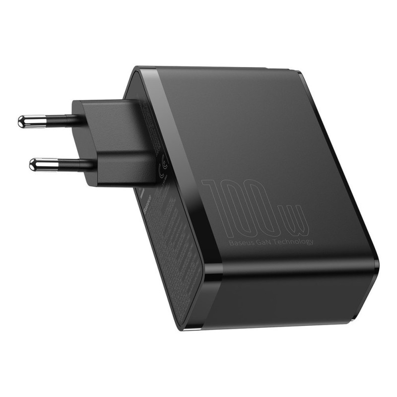 Зарядний пристрій 2xUSB 100W GaN (2xUSB-C+2xUSB-A) Чорний Baseus