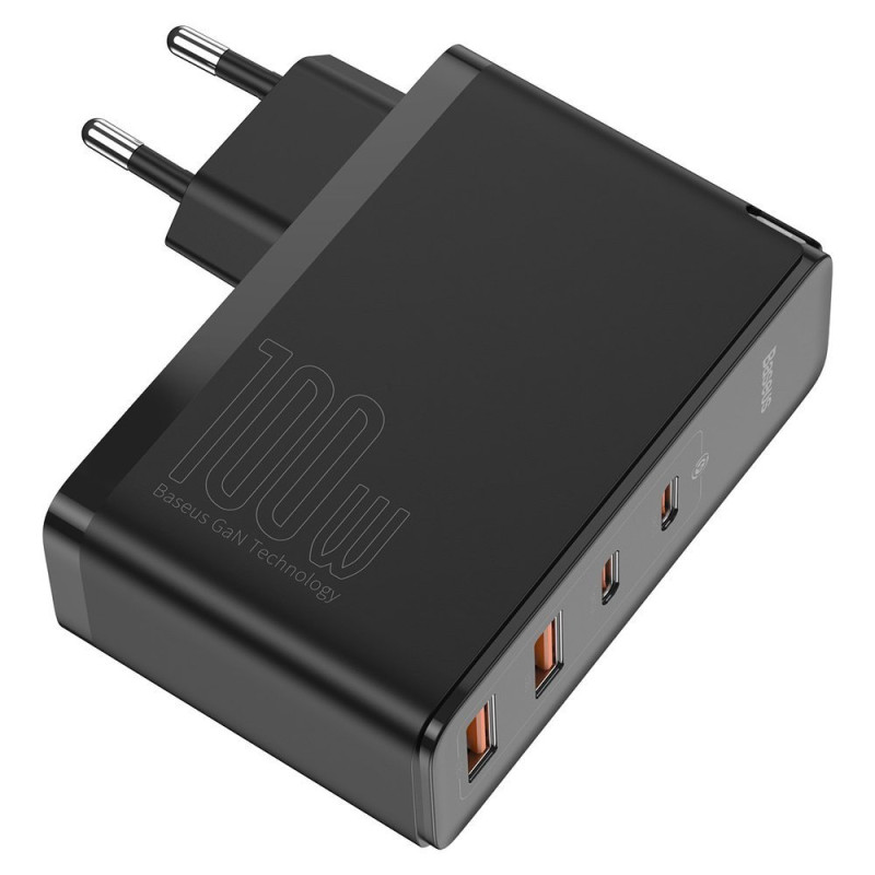 Зарядний пристрій 2xUSB 100W GaN (2xUSB-C+2xUSB-A) Чорний Baseus