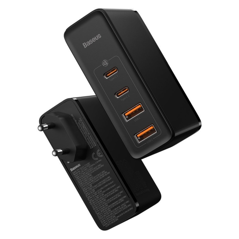 Зарядний пристрій 2xUSB 100W GaN (2xUSB-C+2xUSB-A) Чорний Baseus