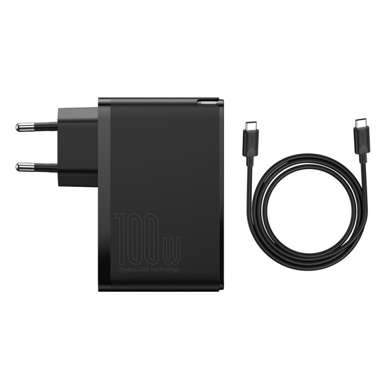 Зарядний пристрій 2xUSB 100W GaN (2xUSB-C+2xUSB-A) Чорний Baseus