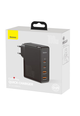 Зарядний пристрій 2xUSB 100W GaN (2xUSB-C+2xUSB-A) Чорний Baseus