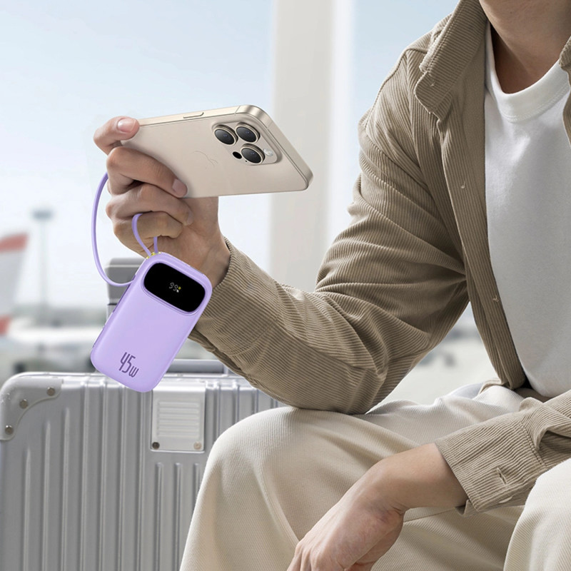 УМБ Baseus 20000mAh EnerFill FC31 45W PD,QC,USB-A,USB-C In/Out,built-in USB-C/Lightning cable Purple