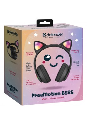 Навушники з мікрофоном Defender FreeMotion B585 Bluetooth, з вушками LED, чорні