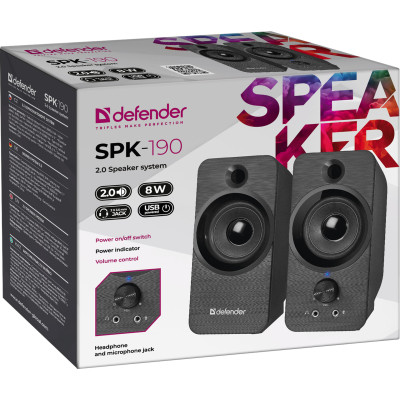 Акустична система 2.0 Defender SPK 190, 8Вт, USB, чорна