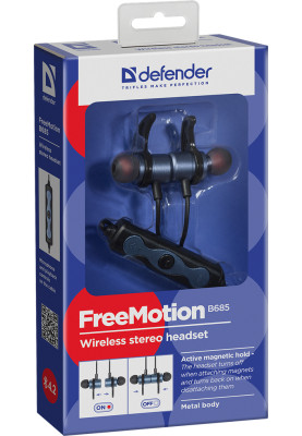 Навушники з мікрофоном Defender FreeMotion B685 Bluetooth, вставки, акктивний магніт, чорні