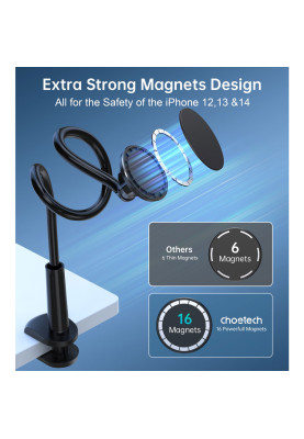 Тримач магнітний для телефону lazy man magnetic suction stand гнучкий чорний Choetech