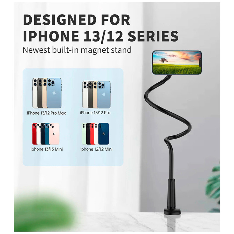 Тримач магнітний для телефону lazy man magnetic suction stand гнучкий чорний Choetech