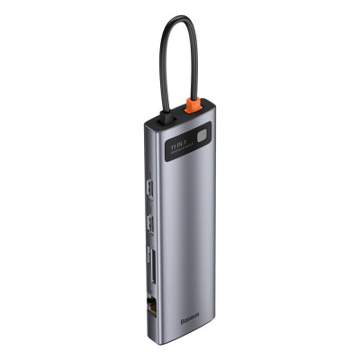 Док-станція USB3.1 Type-C-->USB C(PD)100W/HDMI 4K 30Hz/VGA/USB3.2/RJ45/Audio/SD+TF,11in1 Grey Baseus
