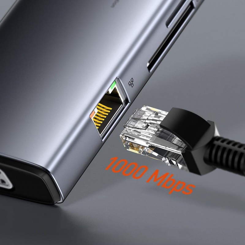 Док-станція USB3.1 Type-C-->USB C(PD)100W/HDMI 4K 30Hz/VGA/USB3.2/RJ45/Audio/SD+TF,11in1 Grey Baseus