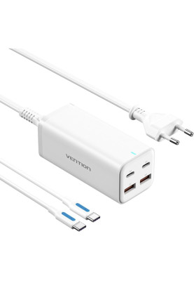 Зарядний пристрій 4xUSB 100W (2xUSB-C+2xUSB-A) PD3.0/QC 3.0/GaN White Vention