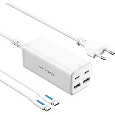 Зарядний пристрій 4xUSB 100W (2xUSB-C+2xUSB-A) PD3.0/QC 3.0/GaN White Vention