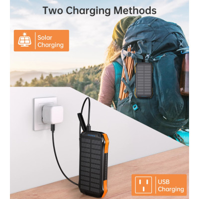 УМБ Choetech 10000mAh  2xUSB-A,1xUSB-C,solar panel, Qi-5W Black-Orange