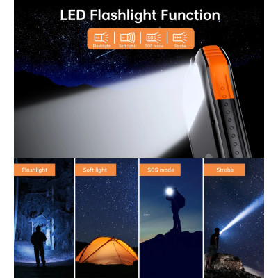 УМБ Choetech 10000mAh  2xUSB-A,1xUSB-C,solar panel, Qi-5W Black-Orange
