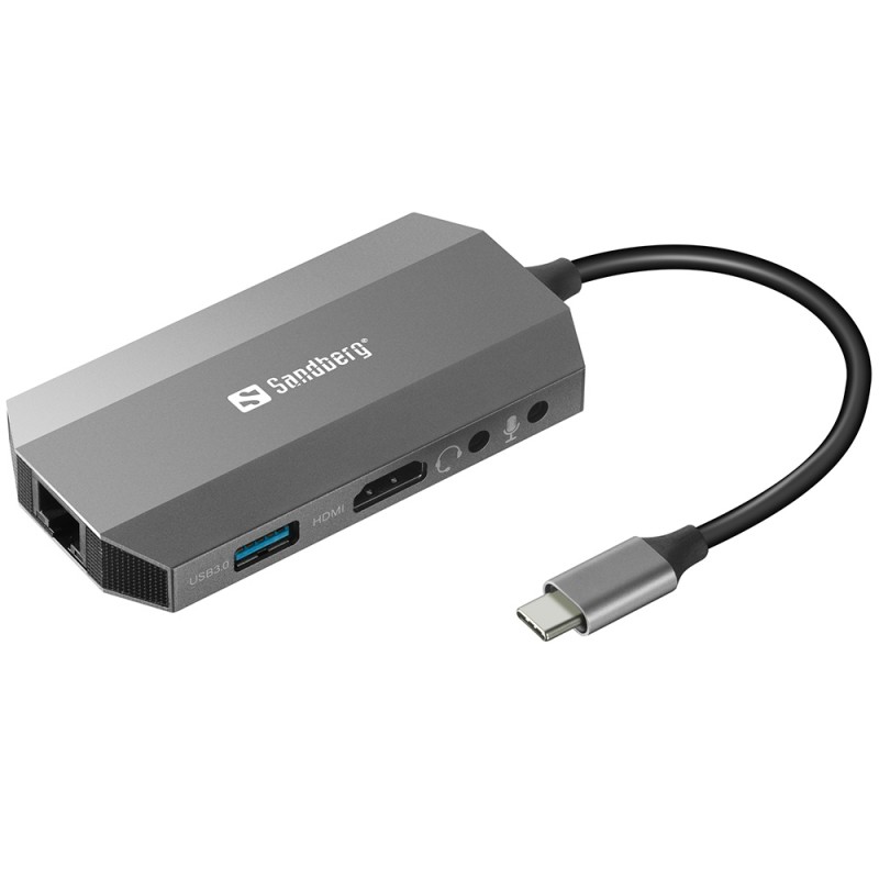 Док-станція USB3.1 Type-C --> HDMI/USB 3.0x2/RJ45/SD/TF/PD 100W 6in1 Sandberg