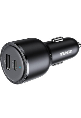 Автозарядка 2xUSB 63W (USB-C+USB-A) QC 3.0 Чорна (EC701) UGREEN