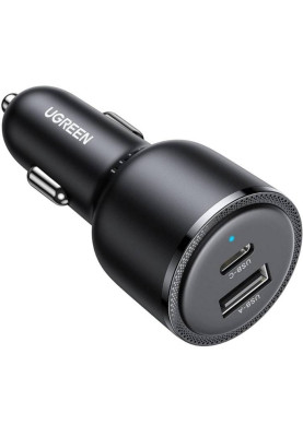 Автозарядка 2xUSB 63W (USB-C+USB-A) QC 3.0 Чорна (EC701) UGREEN