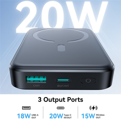 УМБ Joyroom Magnetic Wireless 10000mAh JR-W020 20W QC USB-C In/Out Black УМБ Joyroom Magnetic Wireless 10000mAh JR-W020 20W QC USB-C In/Out Black