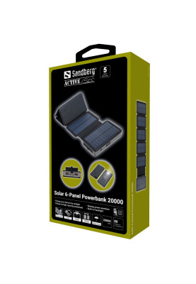 УМБ сонячна 6-Panel 7.5W Sandberg PD 20000 mAh, 2xUSB, Type-C OUT, ліхтарик