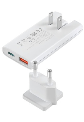 Зарядний пристрій 2xUSB 65W GaN (USB-C+USB-A) Ultra thin, білий Choetech