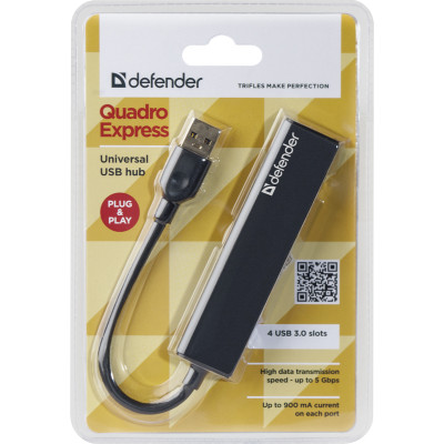 Хаб USB 3.0 -> 4xUSB 3.0 Black Defender