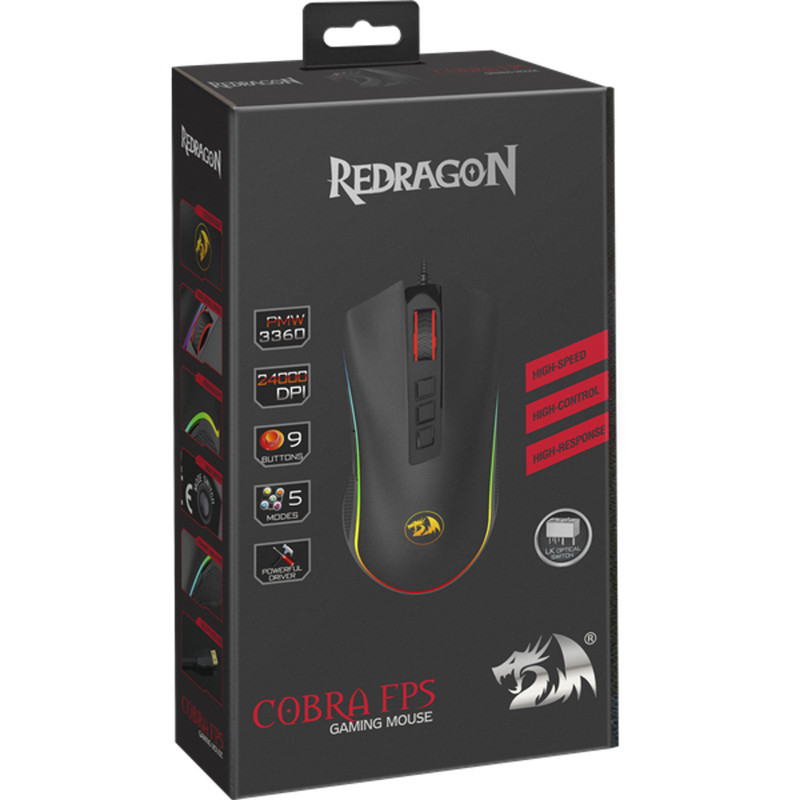 Мишка Redragon Cobra fps RGB, ігрова, 24000dpi., 9кн., чорна