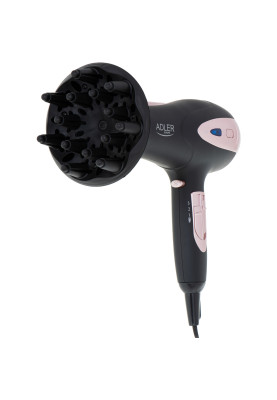 Фен Adler AD 2248 black 2200Вт/ 2 швидкості/ хол.обдув/ темп.режимів-3/ іонізація/ насадки - 2 шт.