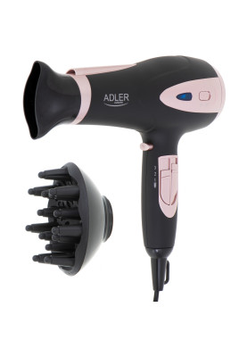 Фен Adler AD 2248 black 2200Вт/ 2 швидкості/ хол.обдув/ темп.режимів-3/ іонізація/ насадки - 2 шт.