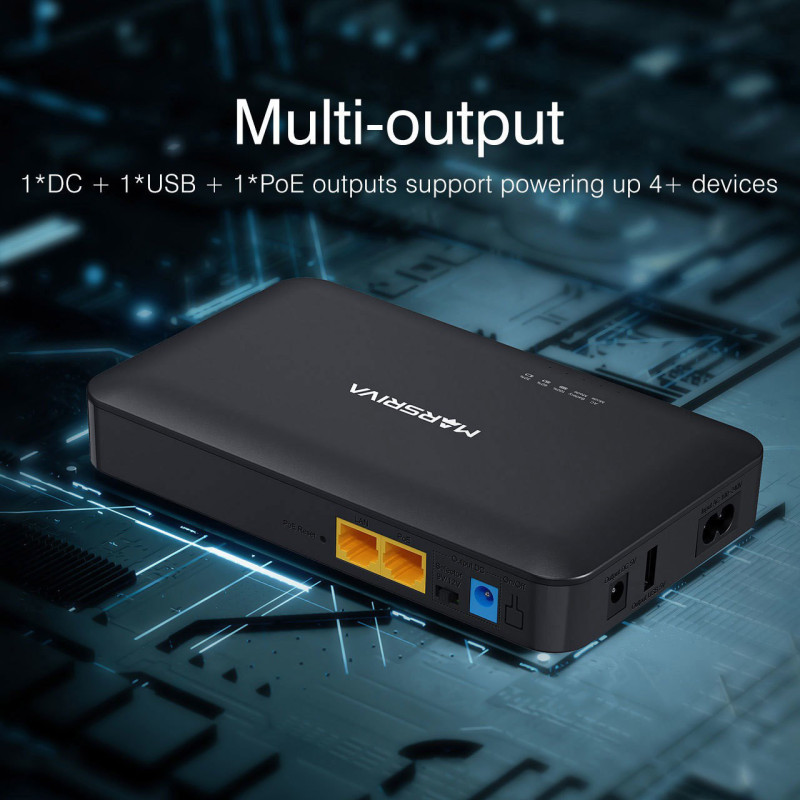 ДБЖ Marsriva DC UPS для роутерів KP2 DC+PoE+USB OUT, 5V/9V/12V 18W 10000mAh (36Wh) Li-ion